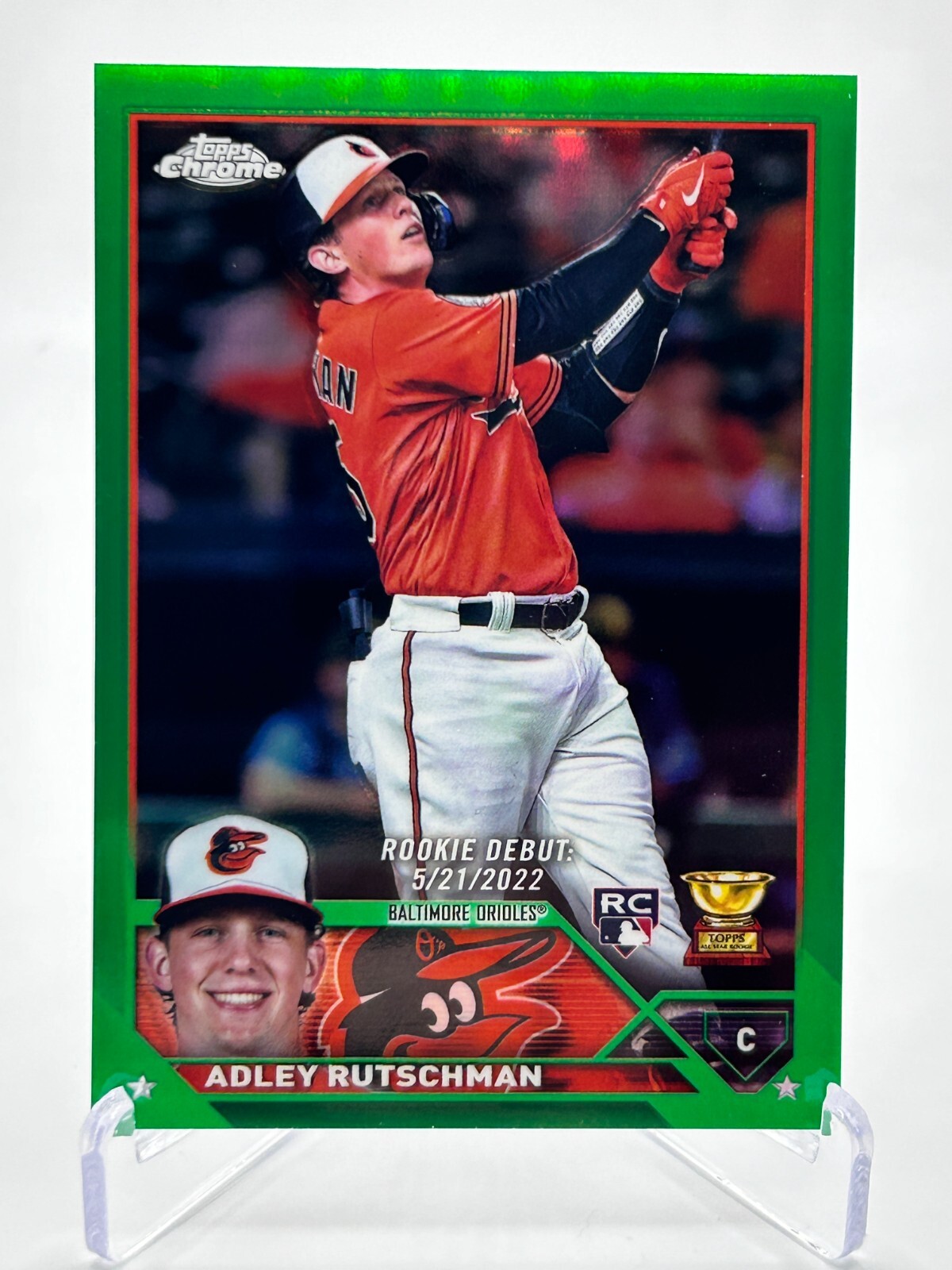 ADLEY RUTSCHMAN 2023 TOPPS CHROME UPDATE GREEN REFRACTOR 85/99 ROOKIE #USC1 JC