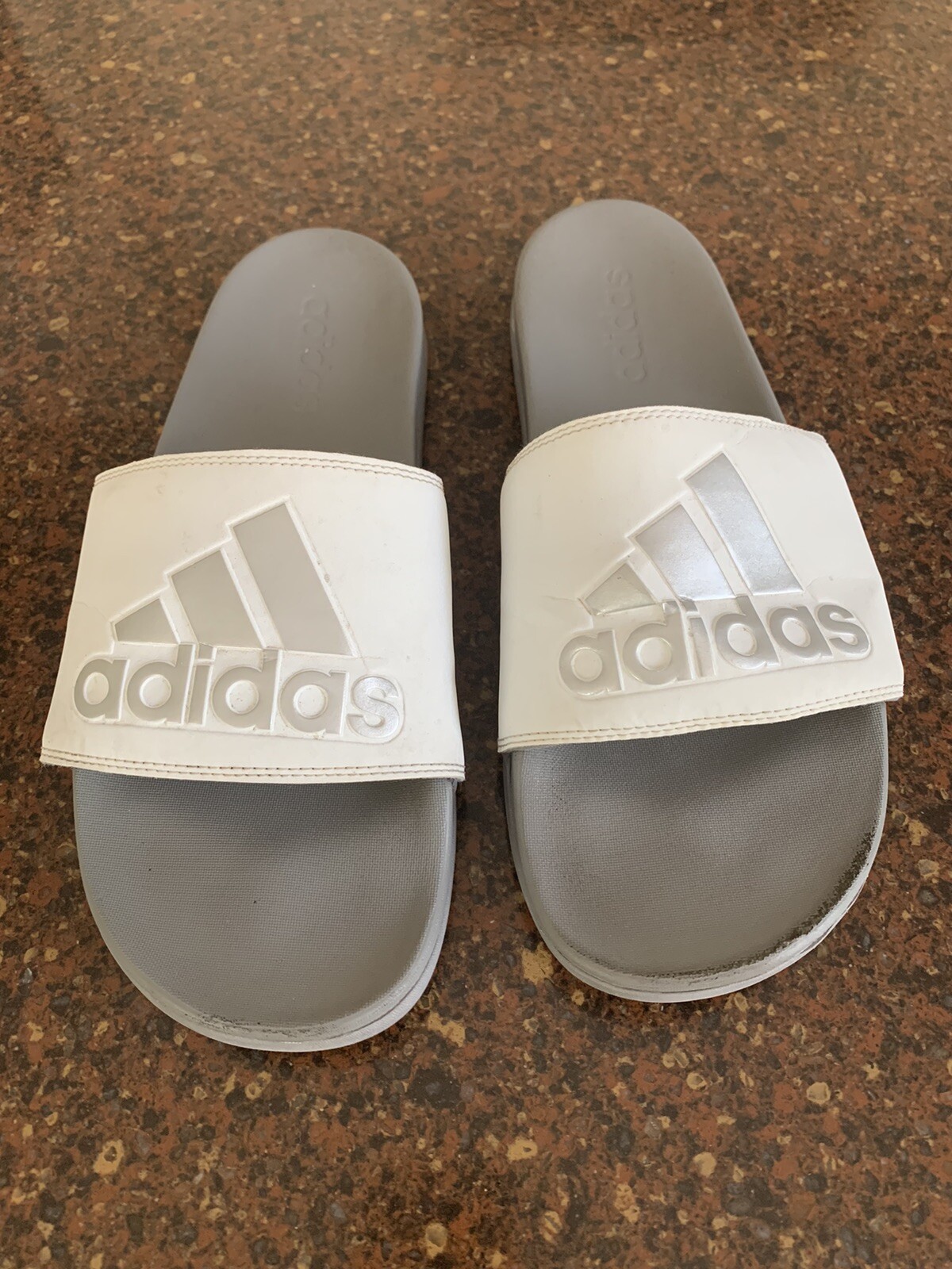 ADIDAS silver and white slides sandals 