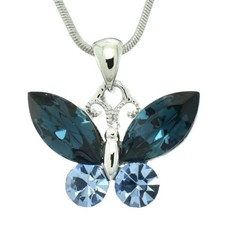 Butterfly Pendant Made With Swarovski Crystal Dark Blue Charm Necklace 20" Chain
