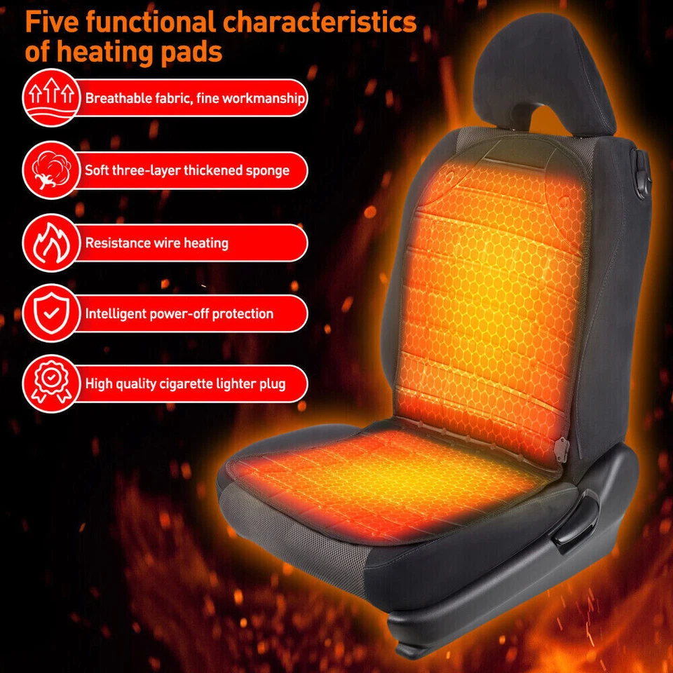 2X Adjustable Heated Car Seat Cover Cushion Universal Fast Heating Warmer Winter - Image 3 of 4