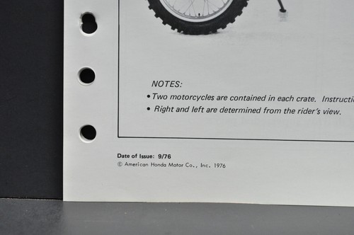Vintage 1977 Honda CR125 M Elsinore Dealer Set Up Instruction Manual - Picture 3 of 6