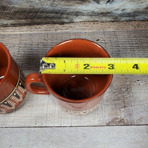 2 Vintage Retro Folk Art Drip Pottery Brown Yellow Blue Black Mugs -Glazed MCM - Picture 11 of 11