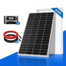 200W Watt Mono Solar Panel Kit W/30A MPPT Battery Charge Controller For Home RV