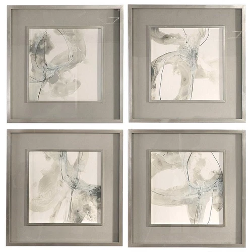Uttermost Divination Wood Glass Paper Abstract Art in Gray/Off White (Set of 4) - Picture 1 of 7
