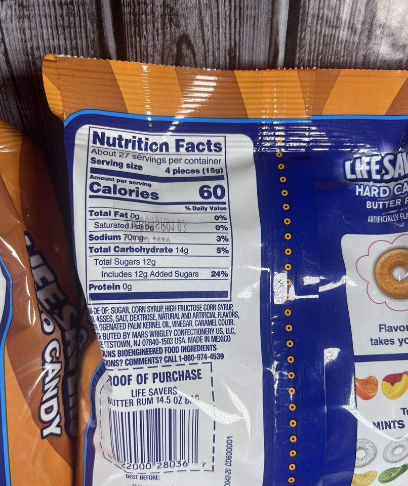 2X Butter Rum Lifesavers Sharing Size Bags Butterscotch Hard Candy FREE