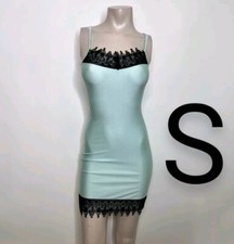 🆕Mint Green & Black Lace Cami Strap Mini Dress Size S