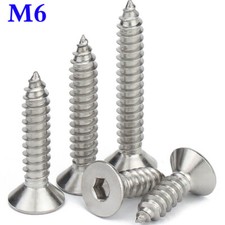 M6 304 Stainless Steel Flat Head Hex Socket Cap Self Tapping Screws Wood Screws