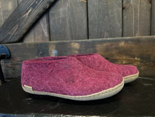 Glerups Shoe Cranberry Wool Slipper With Leather Bottom - EU Size  36
