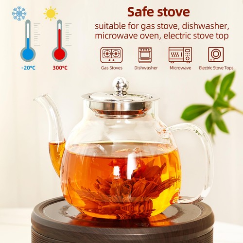 Glass Teapot–1100ml 37oz Glass Tea Kettle with Removable Stainless Steel Infu... - Picture 5 of 9
