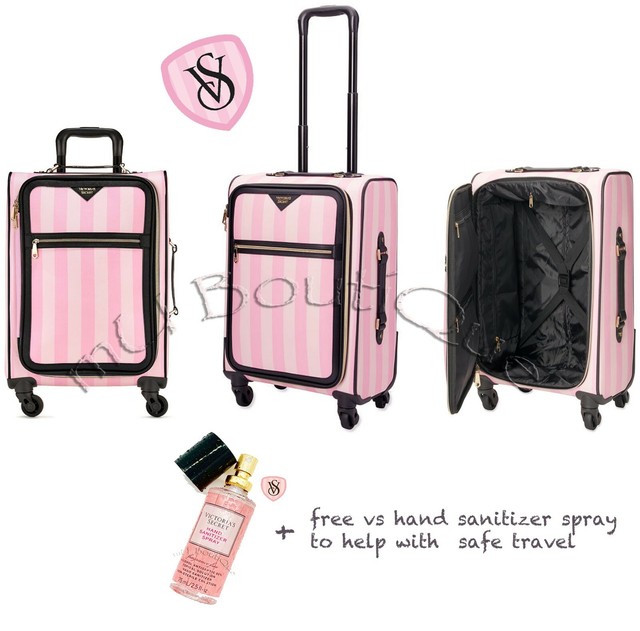 1 VICTORIAS SECRET SIGNATURE PINK STRIPE CARRY ON LUGGAGE + FREE VS