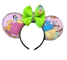 Mouse Ears Headband Princesses Theme with Matching Green Bow Brand New Handmade