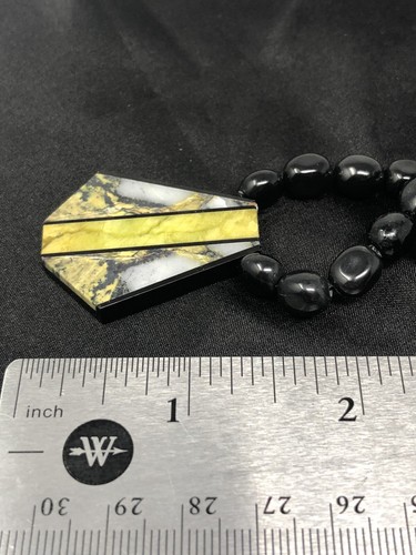 Adjustable Mosaic Inlay Serpentine & Obsidian Pendant Necklace Polished P13 - Picture 7 of 12