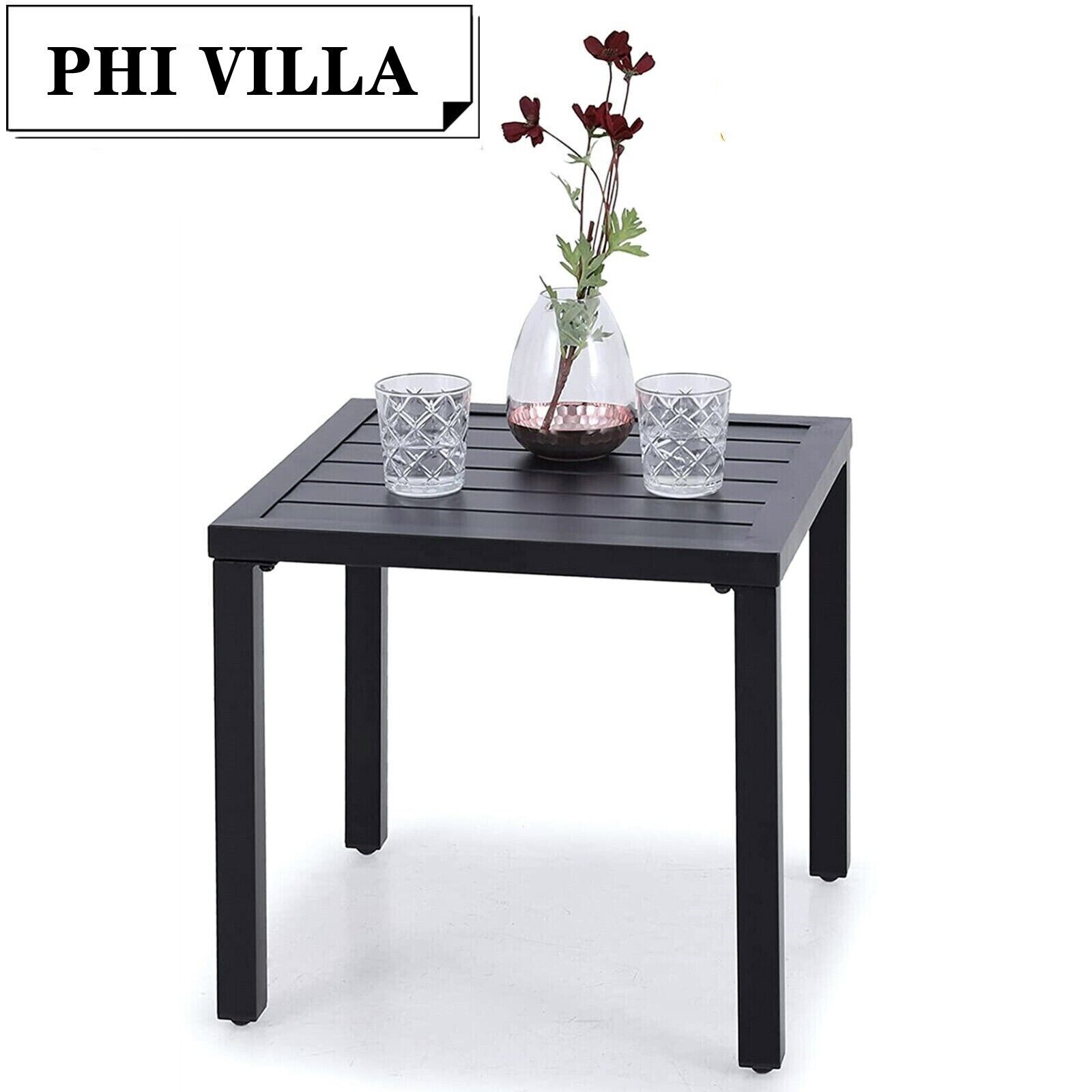 Black Patio Table Metal Square Coffee Tea Bistro Table Outdoor Furniture Table