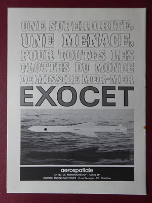 11/1970 PUB AEROSPATIALE MISSILE EXOCET ANTI SHIP MISSILE ORIGINAL FRANZÖSISCHE ANZEIGE