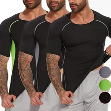Mens Compression Shirt Tank Top Short Sleeve Sport Baselayer Workout Athletic US
