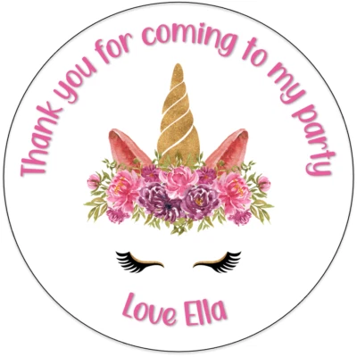 ALL THINGS PERSONAL Personalised Unicorn Birthday Stickers Thank You for Coming Party Bag Sweet Cone