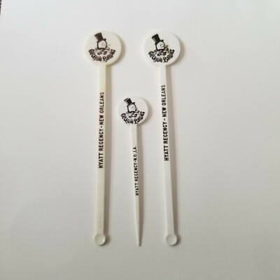 Set Of 3 Vtg Georgie Porgies Hyatt Regency New Orleans Cocktail Swizzle Sticks