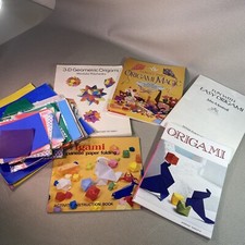 Lot Of 5 Vintage Origami Books And Colored Papers