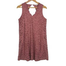 Francesca's Lace Shift Dress Women Small Pink Boho V-Neck Keyhole Back