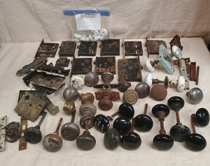 Large Vintage Lot of Doorknobs &Hardware (78) Pieces Porcelain & Metal