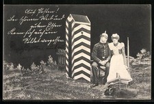 AK Wachsoldat am Wachhäuschen mit Dienstmädchen, Korb mit Wurst, Hund 1908