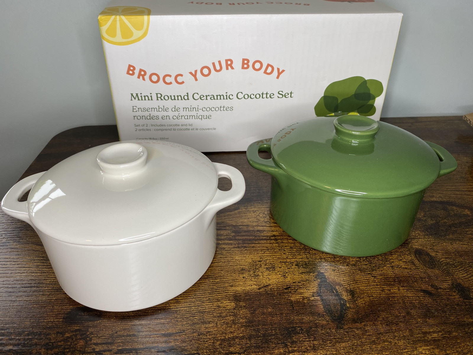 NEW BROCC Mini Round Ceramic Cocotte Dutch Oven Set Gift Box
