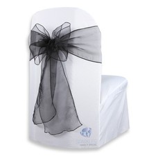 10 pcs Organza Chair Cover Bow Sash 108"x8" - Black - Wedding Party Banquet gt