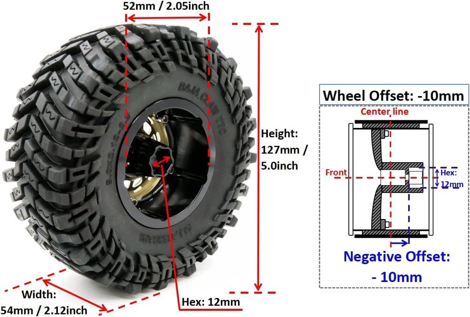All-Terrain Performance: 10mm Offset Aluminium Wheels and 5.0’ Crawler Tires Set - Image 4 of 4
