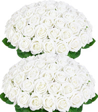 Artificial White Velvet Roses - 50 Pcs Long Stem Bouquet for Weddings  Decor
