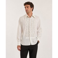 Vintage Delton 1970s White Ruffle Tuxedo Shirt Men s 15.5 33 46" Chest