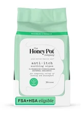 The Honey Pot Company, Anti-Itch Soothing Wipes,1% Pramoxine Hydrochloride,30 ct