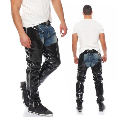 Lack Chaps in Vinyl Qualität YKK Zipper Gürtelschnalle Ösen verstärkt Schnürung