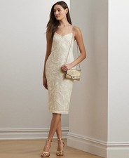 Lauren Ralph Lauren Women's Embroidered Sleeveless Cocktail Dress Cream Size 4