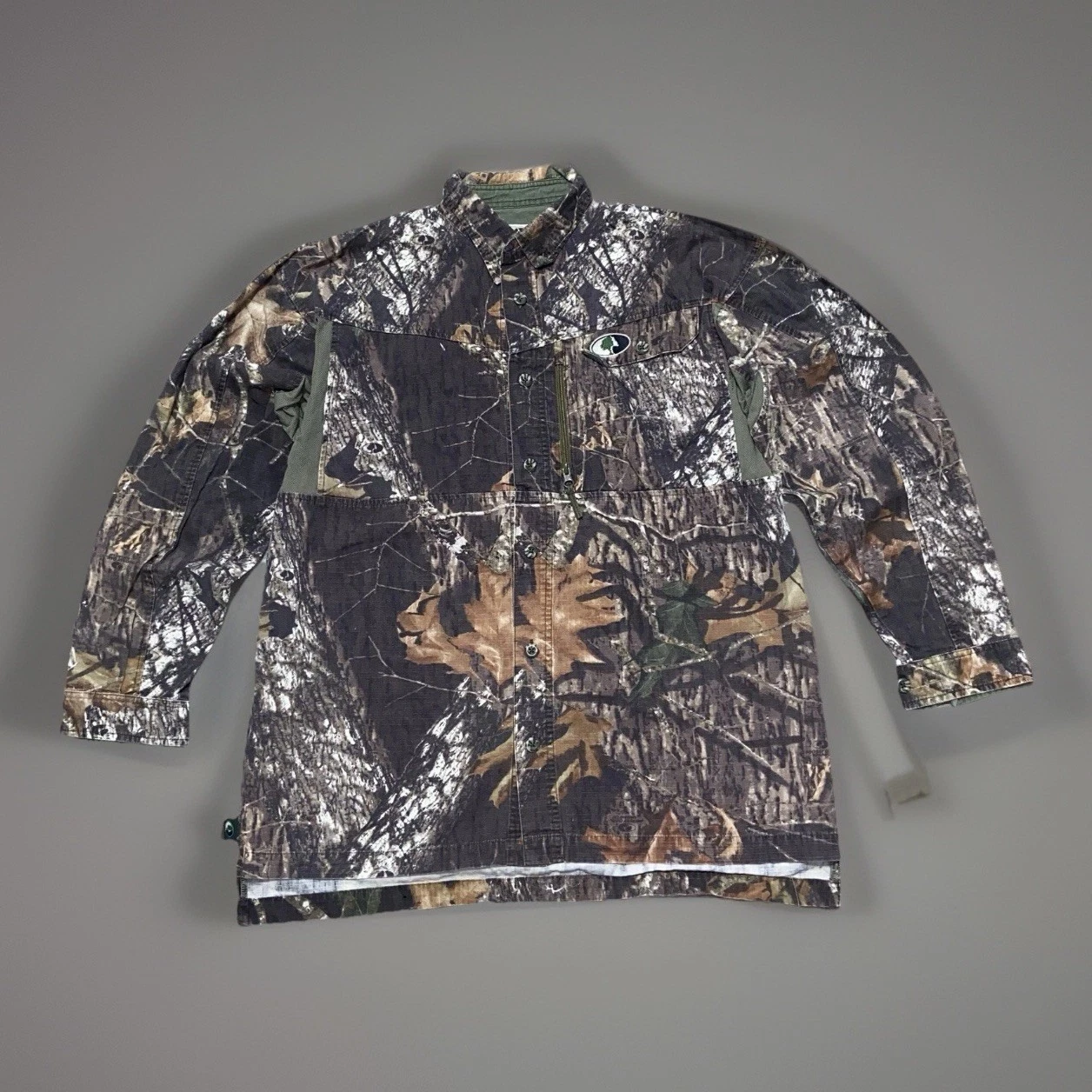 Vintage Mossy Oak Shirt Mens L Brown Camo Hunting Button Up Long Sleeve USA 90s