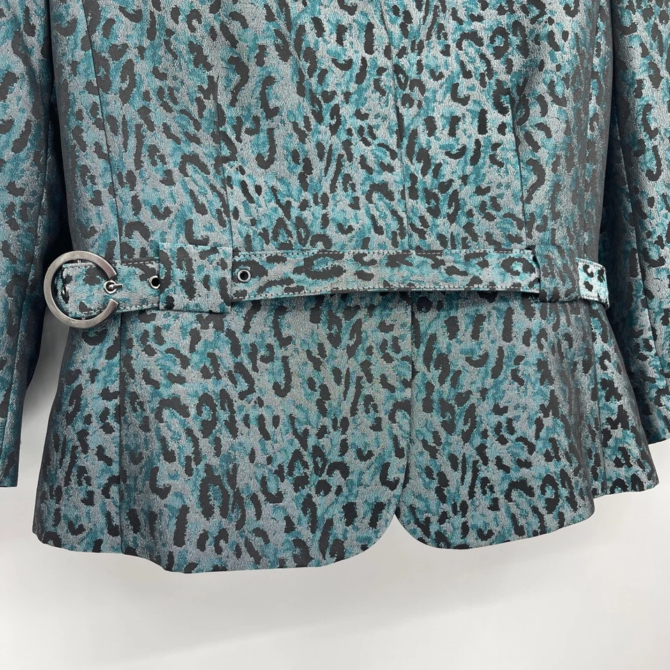 Chaqueta Blazer Tahari Leopard Turquesa Cinturón Pinup Retro Oficina Mujer 12 Foto 3 de 4