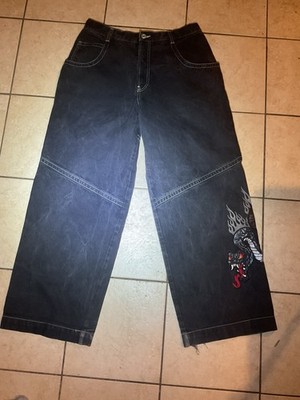 JNCO Men's Wide-Leg Vintage Y2K 36x32 Flaming Snake Black Jeans