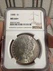 1888 Morgan Silver Dollar $1 NGC MS64+  With Beautiful Toning