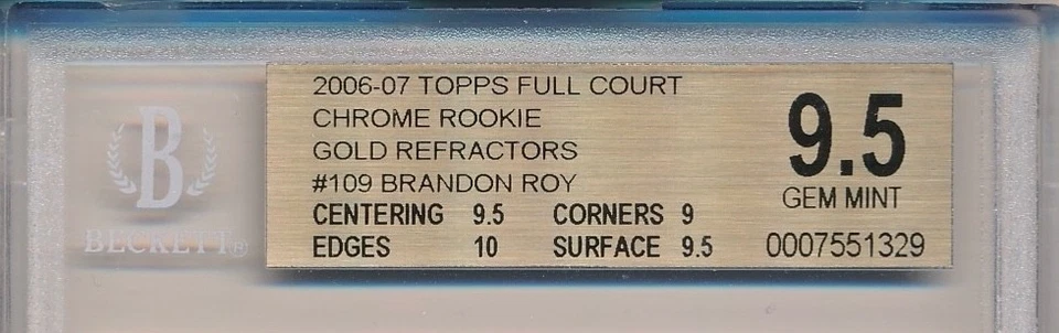 BRANDON ROY 2006-07 Topps FULL COURT CHROME Rookie Gold REFRACTOR /50 RC BGS 9.5 - Image 2 of 4