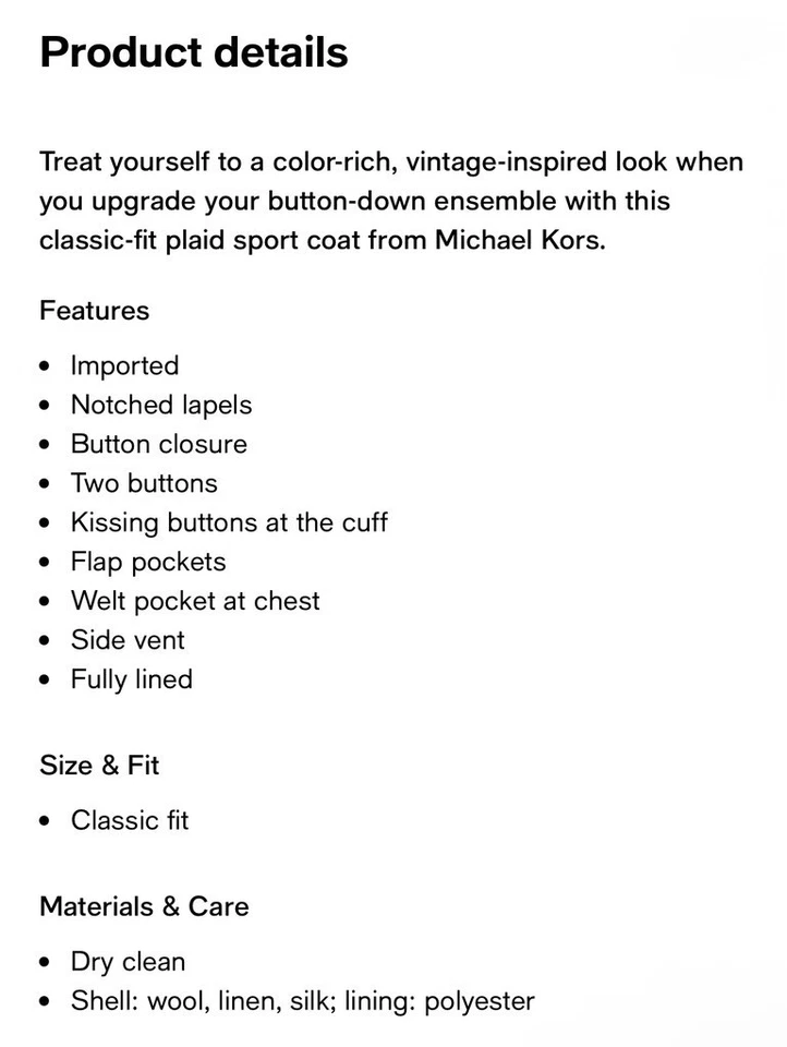 $375 NUEVO MICHAEL KORS Hombres 48R Rojo Cuadros Lana Seda Blazer Abrigo Deportivo Traje Chaqueta Foto 2 de 4