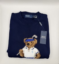 Polo Ralph Lauren Golf Polo Bear Woman sweater in a navy blue cotton Rare New