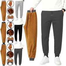 Mens Fleece Lined Sherpa Joggers Winter Warm Thermal Jogging Bottom Gym Trousers