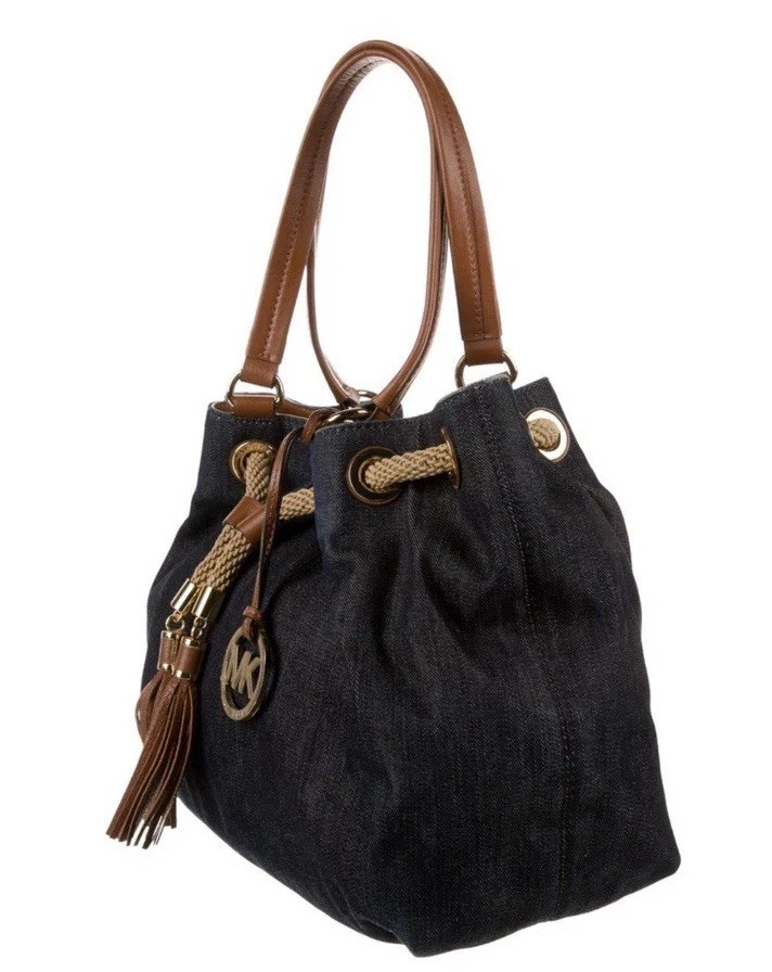 ¡BOLSO DE HOMBRO MICHAEL KORS, RARO, DENIM, CUERO MARINA! GRANDE.  Foto 2 de 4