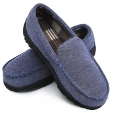 Mens Slippers Microsuede Moccasin Memory Foam House Shoes 10.5 Blue