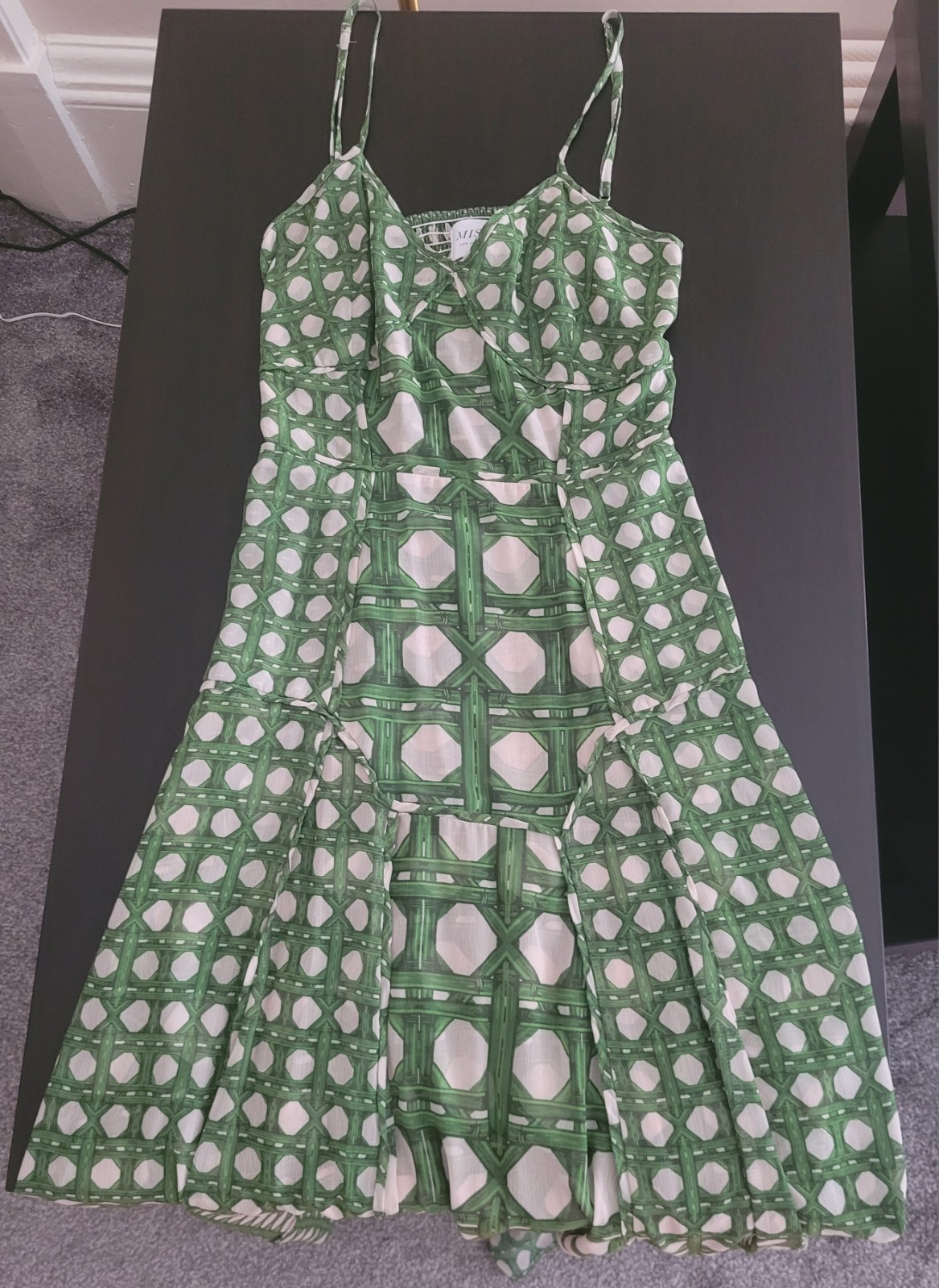 Misa Green/White Geometric Midi  Dress Size - S (NEW & Never worn) image 9