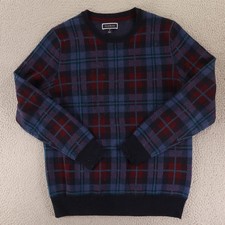 Club Room Sweater Mens M Blue Burgundy Check Plaid Merino Wool