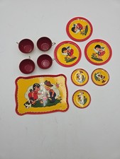 Vtg Ohio Art Tin Litho 173 4 Cups 3 Saucer 4 Plates 1 Tray Child Kitchen Playset