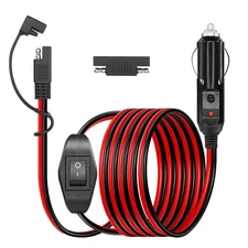 10FT/3M SAE to Cigarette Lighter Plug with Switch Cable 14AWG 12V Cigarette L...