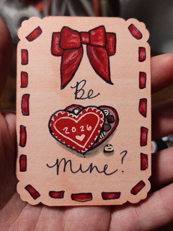 ACEO Original Valentine Mixed Media Painting Art Card "Sweets"