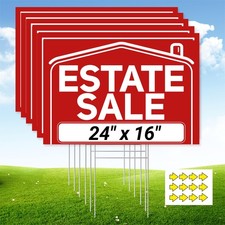 6 Pcs Estate Sale Signs with Stakes, Foldable Extra-Large Estate Sale Signs 24"