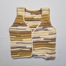 Womens Brown Tan Small knitted Vest Striped Earth Tones Boho Knit Vest
